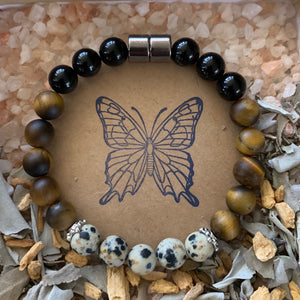 DALMATIAN JASPER / TIGERS EYE / BLACK TOURMALINE BRACELET